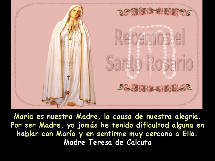 María es nuestra Madre, la causa de nuestra alegría. Por ser Madre, yo jamás