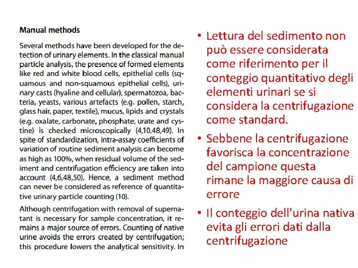  • Lettura del sedimento non può essere considerata come riferimento per il conteggio