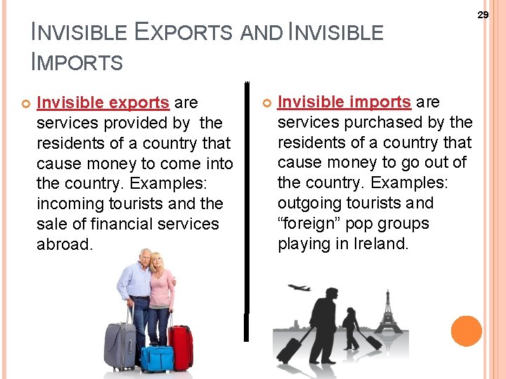INVISIBLE EXPORTS AND INVISIBLE IMPORTS Invisible exports are services provided by the residents of