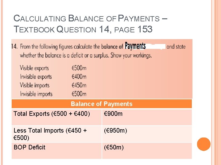 CALCULATING BALANCE OF PAYMENTS – TEXTBOOK QUESTION 14, PAGE 153 Balance of Payments Total CALCULATING BALANCE OF PAYMENTS – TEXTBOOK QUESTION 14, PAGE 153 Balance of Payments Total