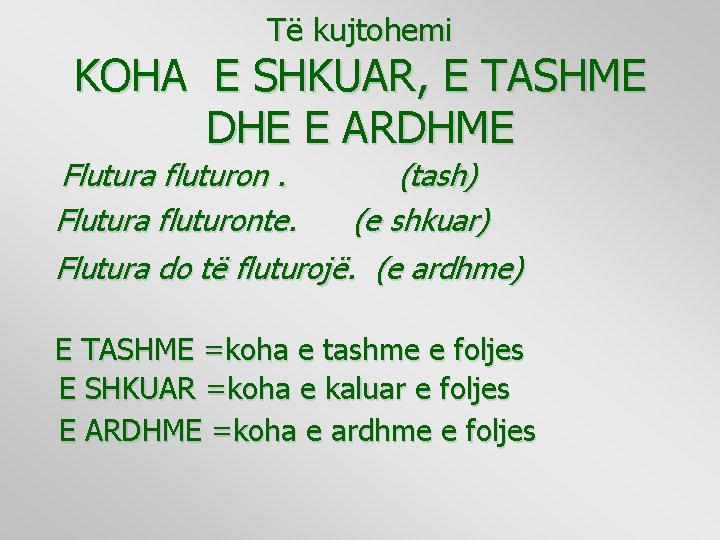 Të kujtohemi KOHA E SHKUAR, E TASHME DHE E ARDHME Flutura fluturon. (tash) Flutura