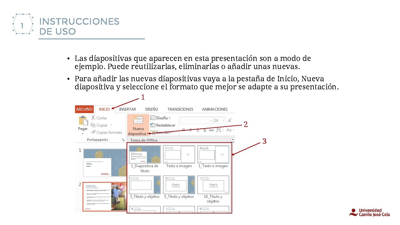 1 INSTRUCCIONES DE USO • Las diapositivas que aparecen en esta presentación son a