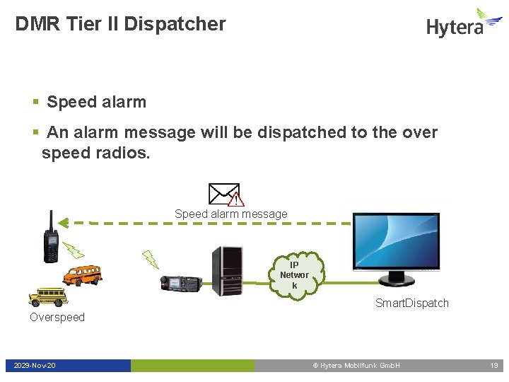 DMR Tier II Dispatcher § Speed alarm § An alarm message will be dispatched