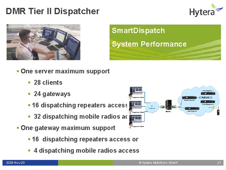 DMR Tier II Dispatcher Smart. Dispatch System Performance § One server maximum support §