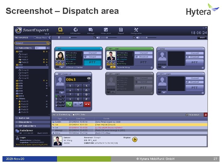 Screenshot – Dispatch area 2029 -Nov-20 © Hytera Mobilfunk Gmb. H 27 