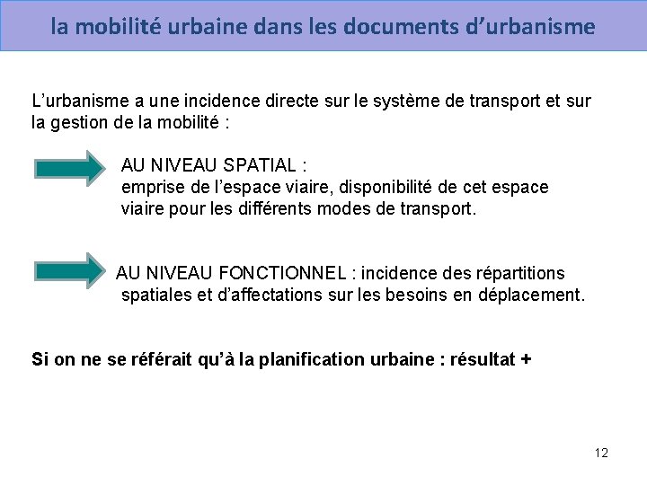 la mobilité urbaine dans les documents d’urbanisme L’urbanisme a une incidence directe sur le