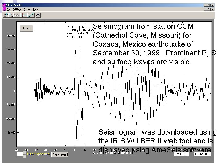 Seismogram from station CCM (Cathedral Cave, Missouri) for Oaxaca, Mexico earthquake of September 30, Seismogram from station CCM (Cathedral Cave, Missouri) for Oaxaca, Mexico earthquake of September 30,