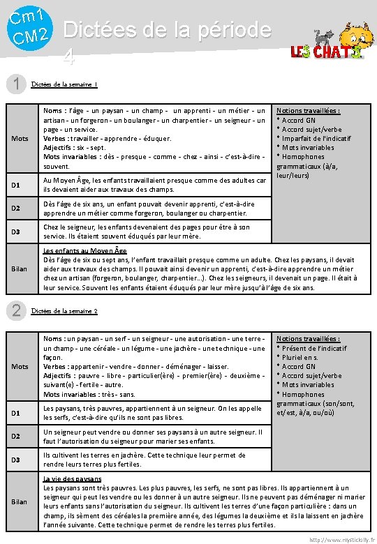 Cm 1 CM 2 1 Dictées de la période 4 Dictées de la semaine