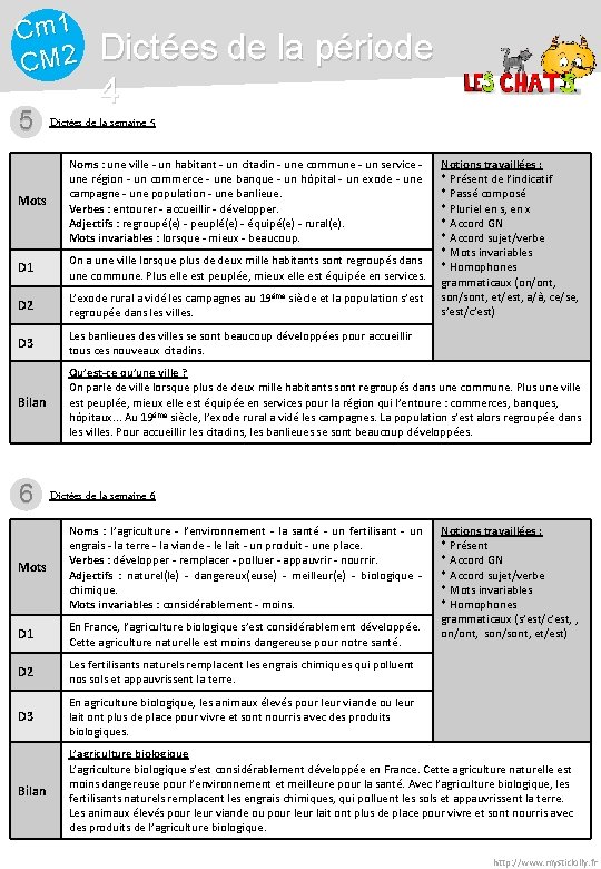 Cm 1 CM 2 5 Dictées de la période 4 Dictées de la semaine
