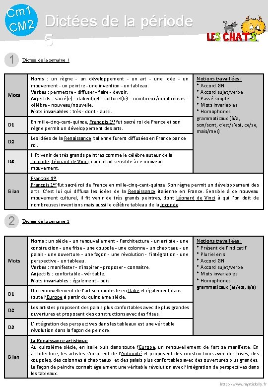 Cm 1 CM 2 1 Dictées de la période 5 Dictées de la semaine