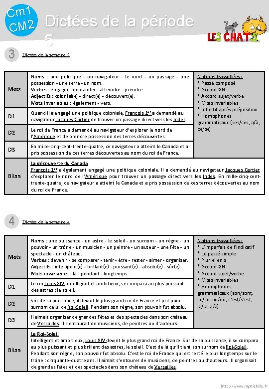 Cm 1 CM 2 3 Dictées de la période 5 Dictées de la semaine