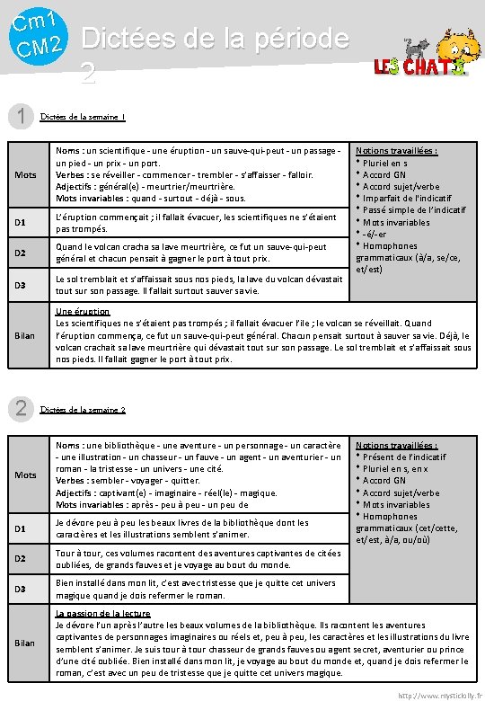 Cm 1 CM 2 1 Dictées de la période 2 Dictées de la semaine
