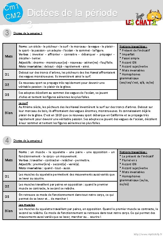 Cm 1 CM 2 3 Dictées de la période 3 Dictées de la semaine