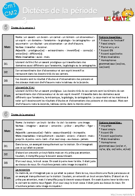 Cm 1 CM 2 5 Mots D 1 D 2 Dictées de la période