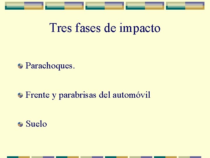 Tres fases de impacto Parachoques. Frente y parabrisas del automóvil Suelo 