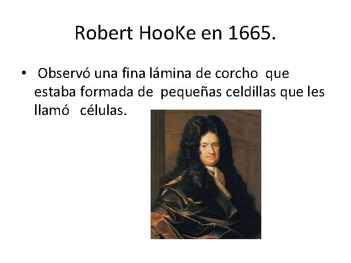 Robert Hoo. Ke en 1665. • Observó una fina lámina de corcho que estaba