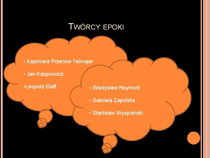 TWÓRCY EPOKI • Kazimierz Przerwa-Tetmajer • Jan Kasprowicz • Leopold Staff • Władysław Reymont