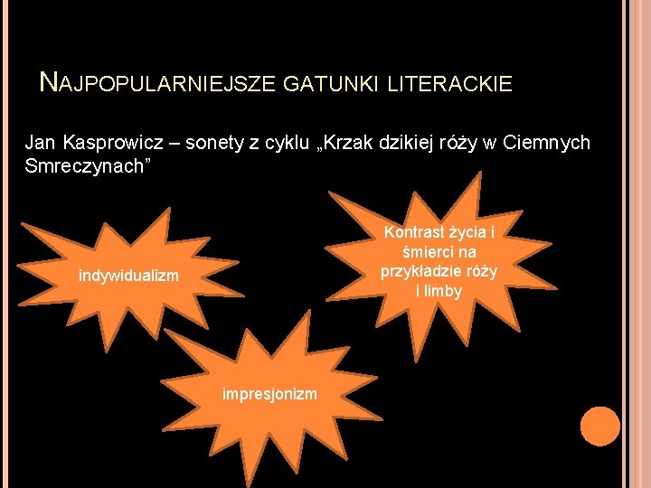 NAJPOPULARNIEJSZE GATUNKI LITERACKIE Jan Kasprowicz – sonety z cyklu „Krzak dzikiej róży w Ciemnych