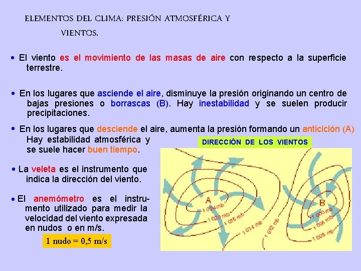 ELEMENTOS DEL CLIMA: PRESIÓN ATMOSFÉRICA Y VIENTOS. El viento es el movimiento de las