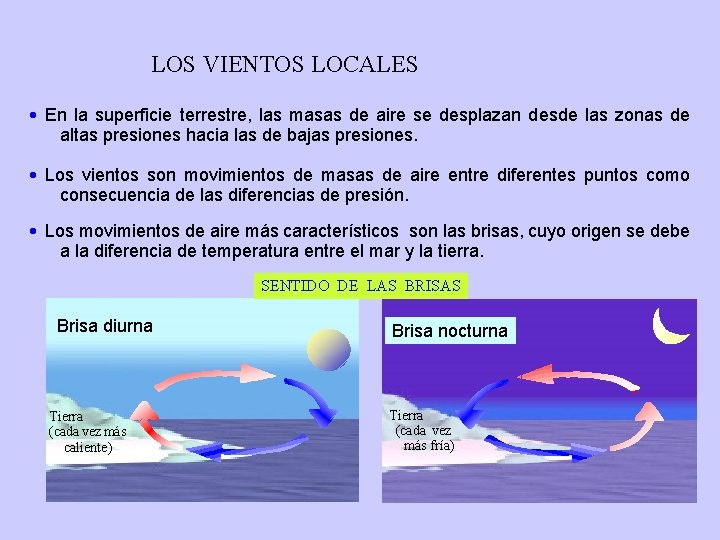 LOS VIENTOS LOCALES En la superficie terrestre, las masas de aire se desplazan desde