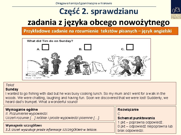 Okręgowa Komisja Egzaminacyjna w Krakowie Część 2. sprawdzianu zadania z języka obcego nowożytnego Przykładowe