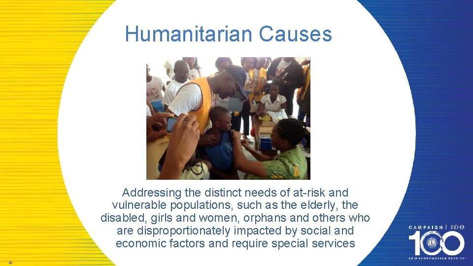 Humanitarian Causes Addressing the distinct needs of at-risk and vulnerable populations, such as the