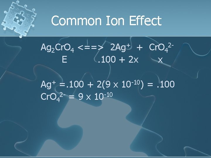 Common Ion Effect Ag 2 Cr. O 4 <==> 2 Ag+ + Cr. O