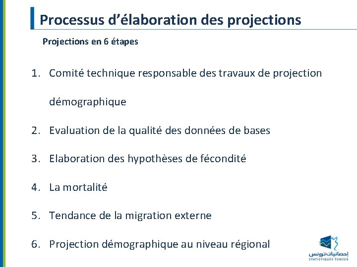 Processus d’élaboration des projections Projections en 6 étapes 1. Comité technique responsable des travaux