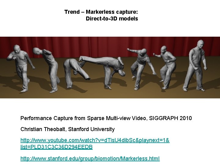 Trend – Markerless capture: Direct-to-3 D models Performance Capture from Sparse Multi-view Video, SIGGRAPH Trend – Markerless capture: Direct-to-3 D models Performance Capture from Sparse Multi-view Video, SIGGRAPH
