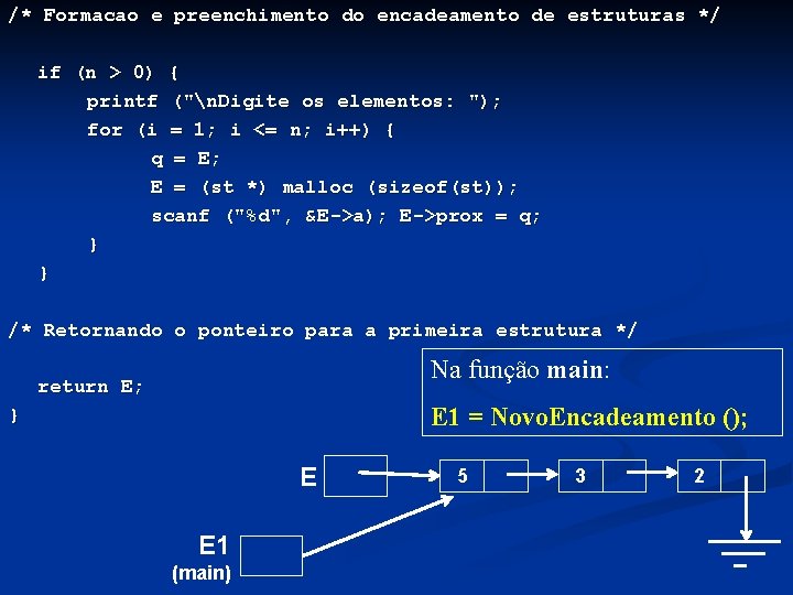 /* Formacao e preenchimento do encadeamento de estruturas */ if (n > 0) {