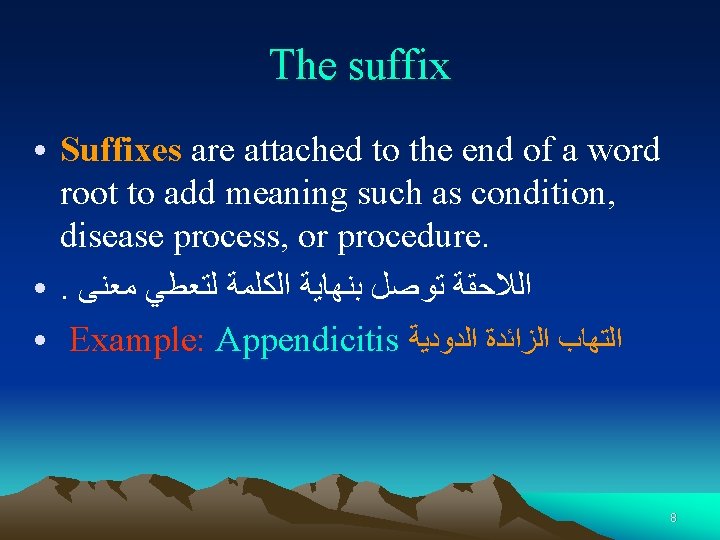 The suffix ● ● ● Suffixes are attached to the end of a word