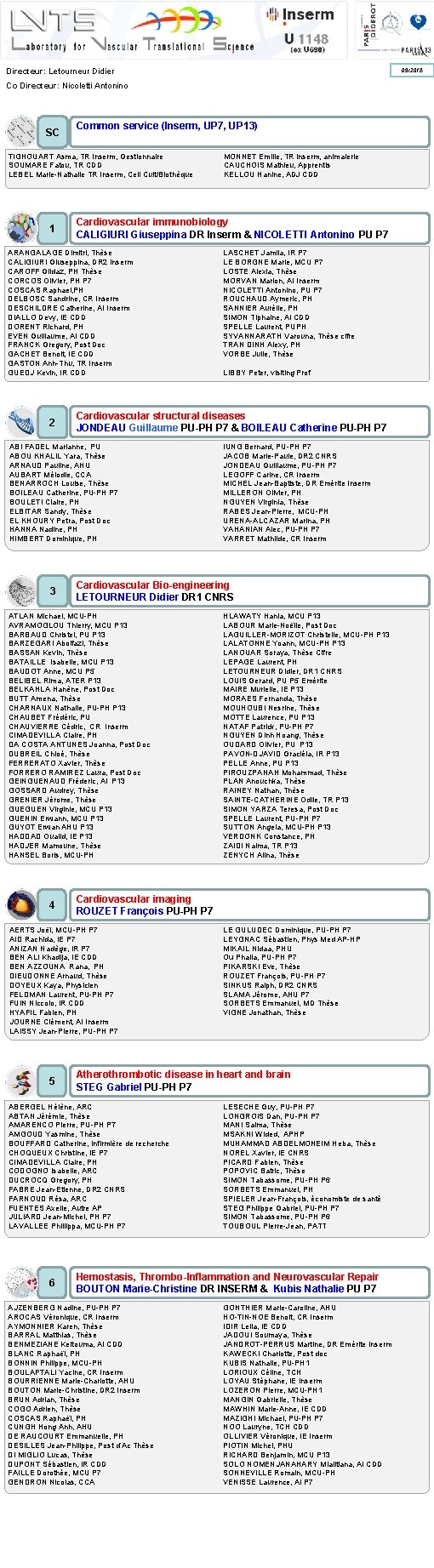 Directeur: Letourneur Didier 09/2018 Co Directeur: Nicoletti Antonino SC Common service (Inserm, UP 7,