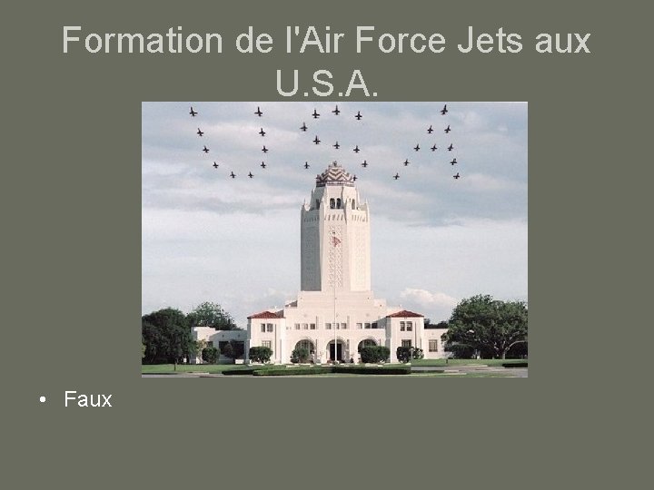 Formation de l'Air Force Jets aux U. S. A. Diaporama PPS réalisé pour http: