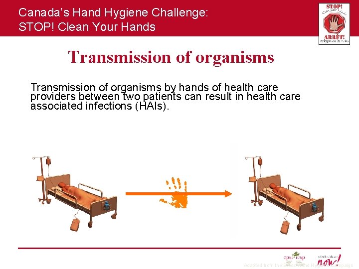 Canada’s Hand Hygiene Challenge: STOP! Clean Your Hands Transmission of organisms by hands of
