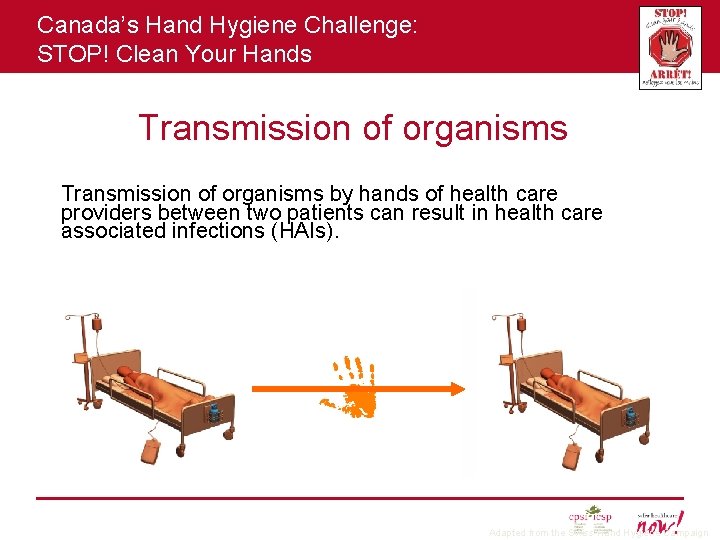 Canada’s Hand Hygiene Challenge: STOP! Clean Your Hands Transmission of organisms by hands of