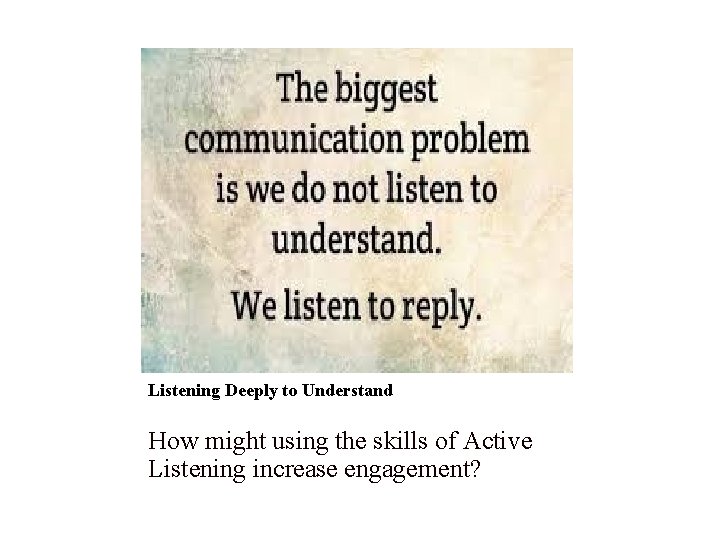 Listening Deeply to Understand How might using the skills of Active Listening increase engagement?