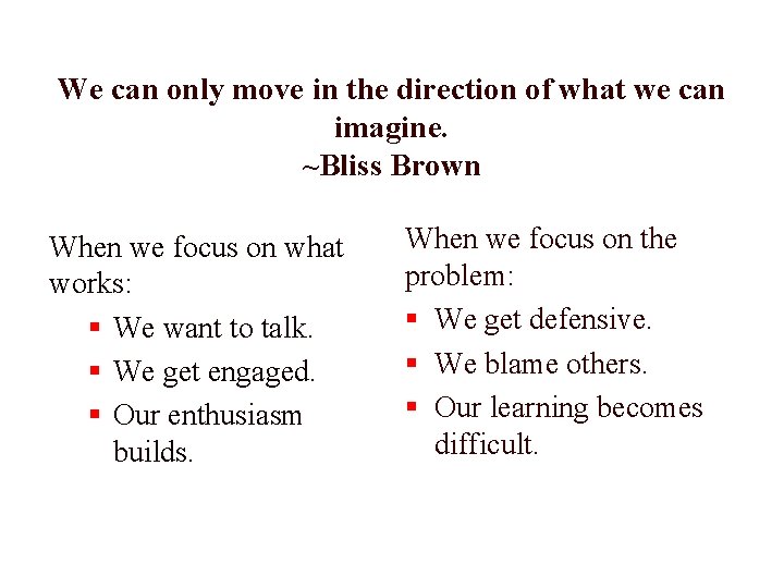 We can only move in the direction of what we can imagine. ~Bliss Brown