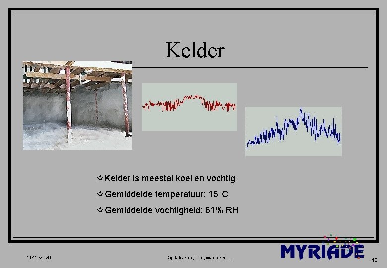 Kelder ¶Kelder is meestal koel en vochtig ¶Gemiddelde temperatuur: 15°C ¶Gemiddelde vochtigheid: 61% RH