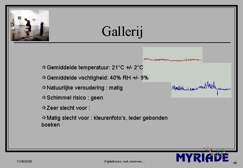 Gallerij ¶Gemiddelde temperatuur: 21°C +/- 2°C ¶Gemiddelde vochtigheid: 40% RH +/- 9% ¶Natuurlijke veroudering