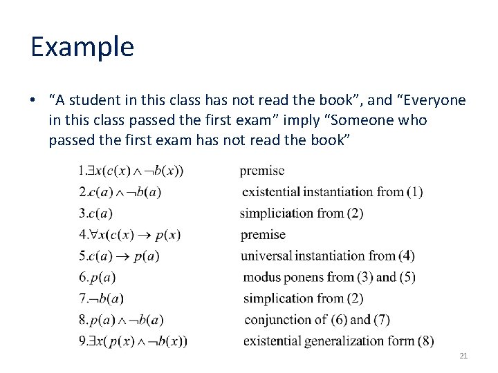 Example • “A student in this class has not read the book”, and “Everyone Example • “A student in this class has not read the book”, and “Everyone