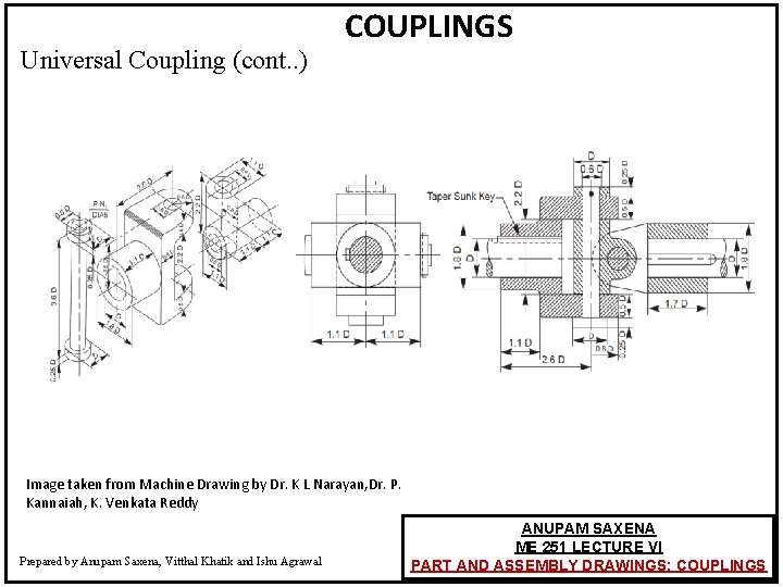 Universal Coupling (cont. . ) COUPLINGS Image taken from Machine Drawing by Dr. K