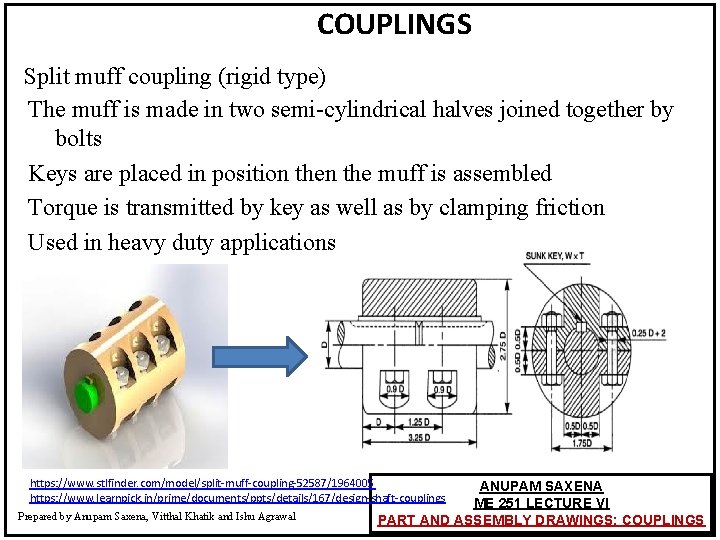 COUPLINGS Split muff coupling (rigid type) The muff is made in two semi-cylindrical halves