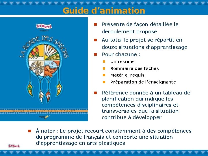 Guide d’animation n Présente de façon détaillée le déroulement proposé n Au total le