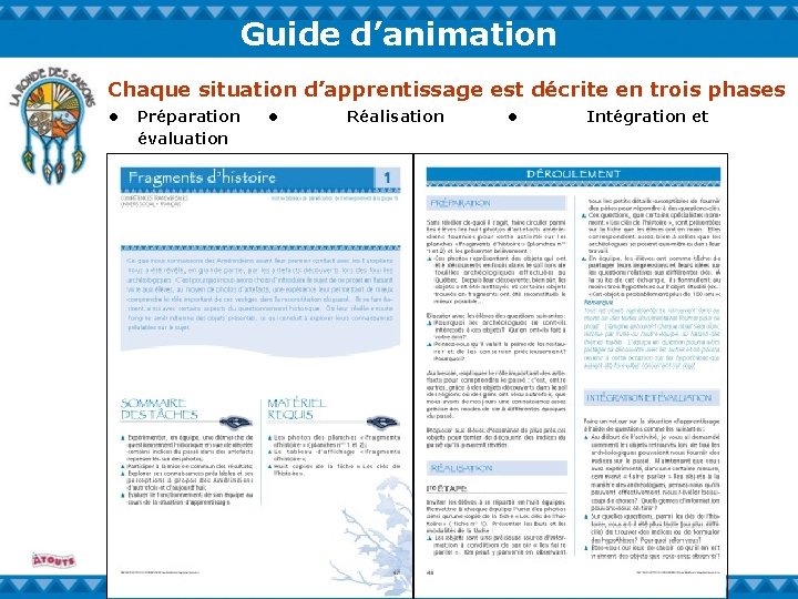 Guide d’animation Chaque situation d’apprentissage est décrite en trois phases • Préparation évaluation •