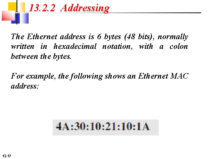 13. 2. 2 Addressing The Ethernet address is 6 bytes (48 bits), normally written