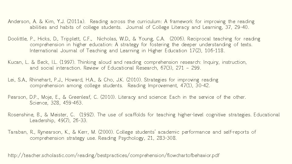 Anderson, A. & Kim, Y. J. (2011 a). Reading across the curriculum: A framework