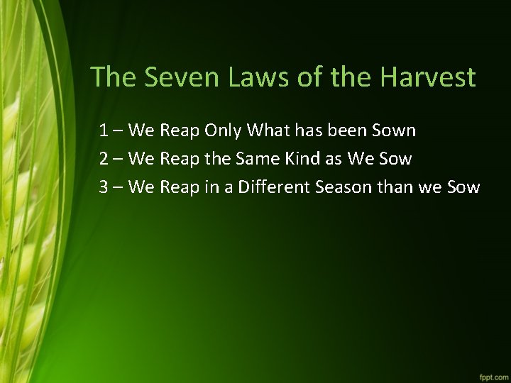 The Seven Laws of the Harvest 1 – We Reap Only What has been