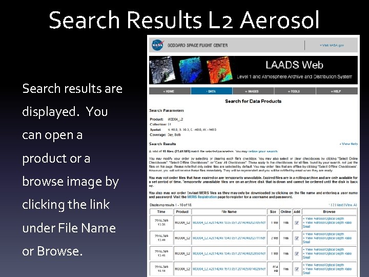 Search Results L 2 Aerosol Search results are displayed. You can open a product