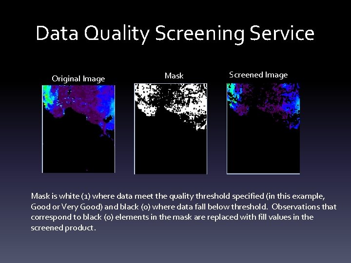 Data Quality Screening Service Original Image Mask Screened Image Mask is white (1) where