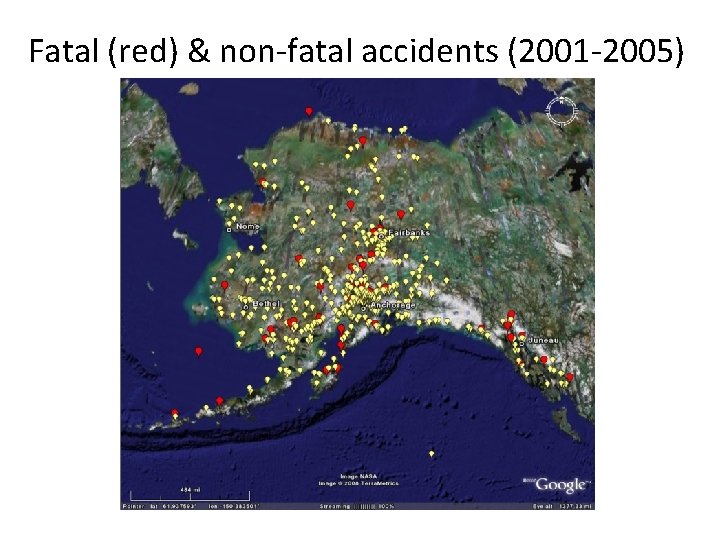 Fatal (red) & non-fatal accidents (2001 -2005) 